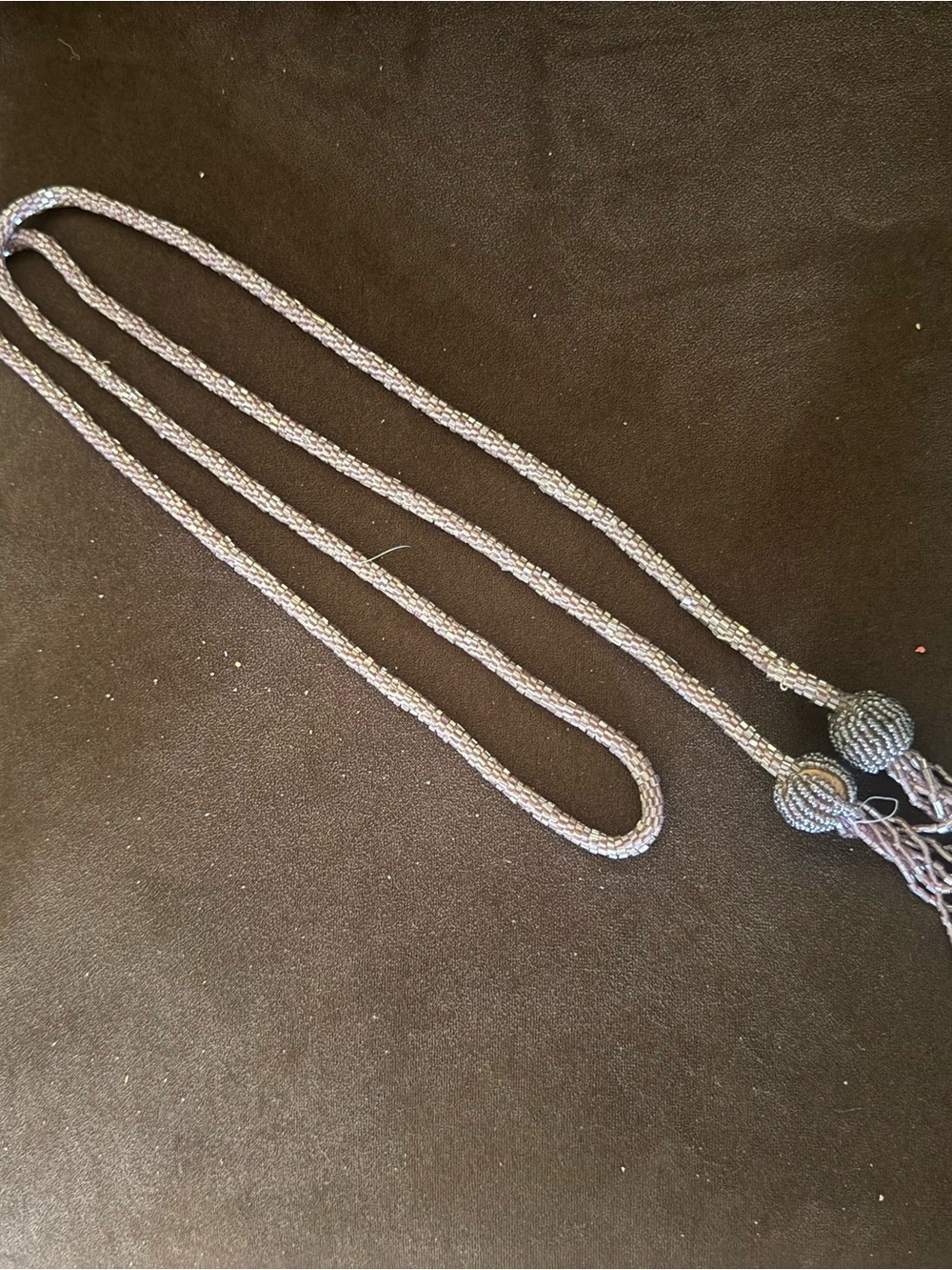 Vintage Lavender/Lilac/Purple Seed Rope Necklace with Tassel Spheres